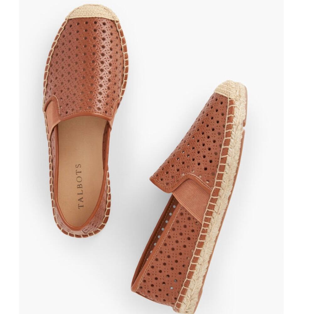 Talbots womens 6.5 tan Leather Izzy Nappa Espadrilles slip on casual loafers NEW